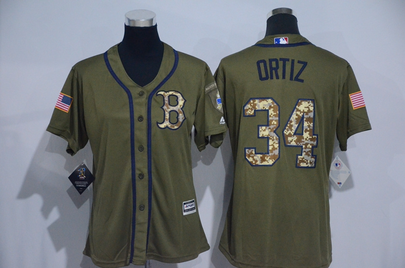 Womens 2017 MLB Boston Red Sox #34 Ortiz Green Salute to Service Stitched Baseball Jersey